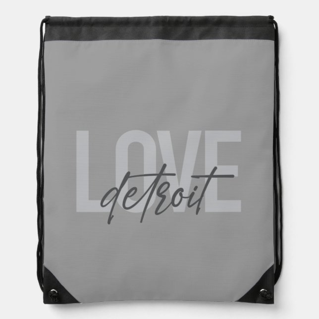 Modern, simple, cool, urban design Love Detroit Drawstring Bag (Front)