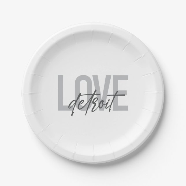 Modern, simple, cool, urban design Love Detroit Paper Plates (Front)
