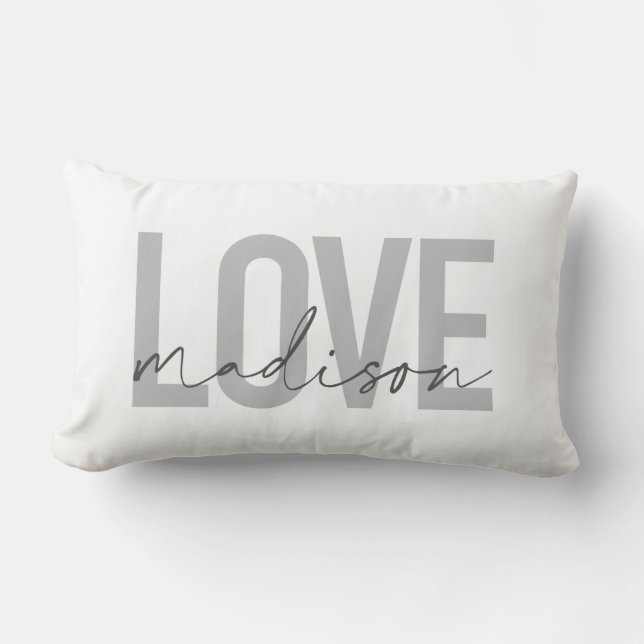 Modern, simple, cool, urban design Love Madison Lumbar Pillow (Front)