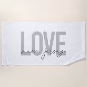 Modern, simple, cool, urban design Love New Jersey Beach Towel