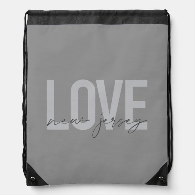Modern, simple, cool, urban design Love New Jersey Drawstring Bag (Front)