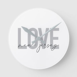 Modern, simple, cool, urban design Love New Jersey Round Clock