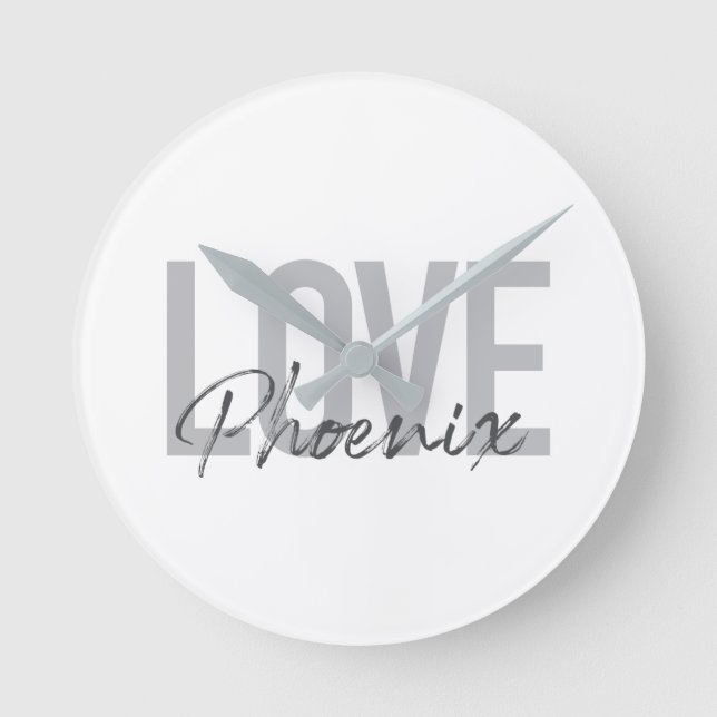 Modern, simple, cool, urban design Love Phoenix Round Clock (Front)