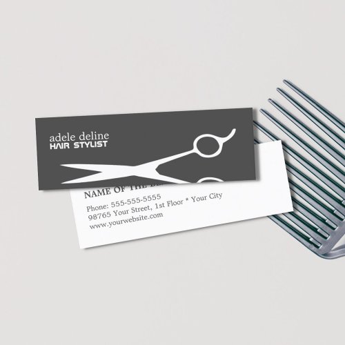 Modern Simple Cool White Scissor Grey Hair Stylist Mini Business Card