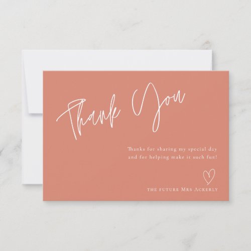 Modern Simple Coral Bridal Shower Thank You Card