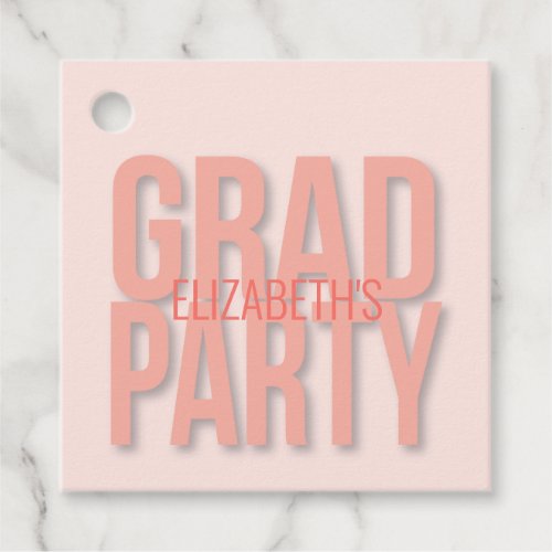 Modern Simple Coral Pink Monogram Graduation Party Favor Tags
