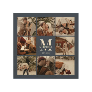 Modern Simple Couple Photo Collage   Navy Blue Wood Wall Art