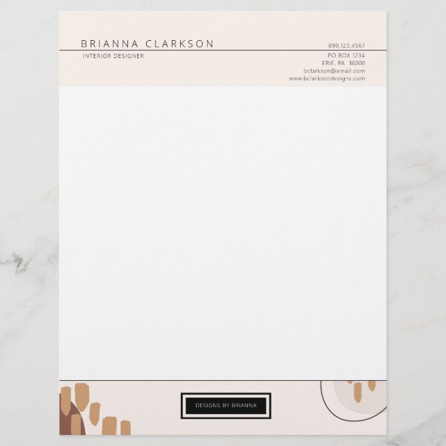 Modern Simple Cream and Earth Tones Abstract Art Letterhead (Front)
