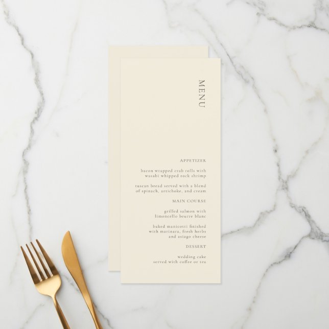 Modern Simple Cream Beige Wedding Menu (Front/Back In Situ)