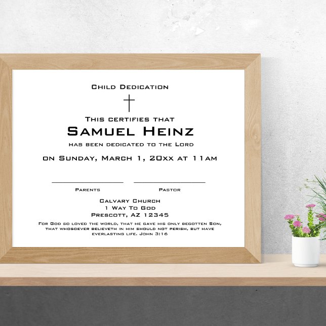 Modern Simple Cross2 Baby Dedication Certificate Letterhead (Modern Simple Cross2 Baby Dedication Certificate)