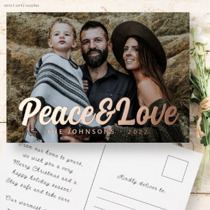 Modern Simple Cursive Script Greeting Family Photo Foil Holiday Postcard