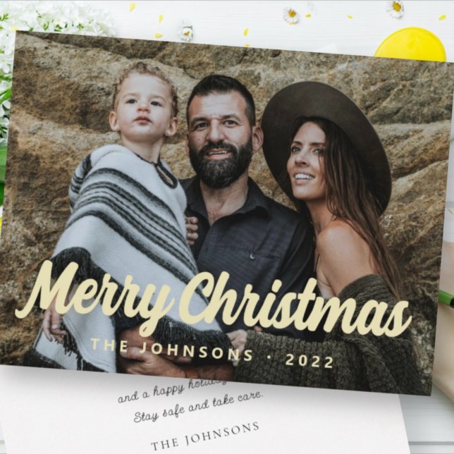 Modern Simple Cursive Script Greeting Family Photo Holiday Card (Creator Uploaded)
