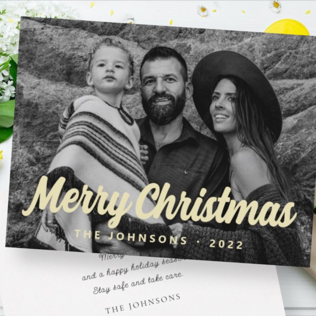 Modern Simple Cursive Script Greeting Family Photo Holiday Card (Creator Uploaded)