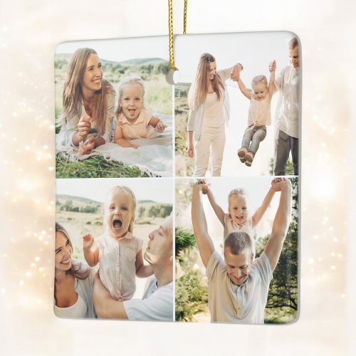 Modern Simple Custom 5 Photo Collage Ceramic Ornament