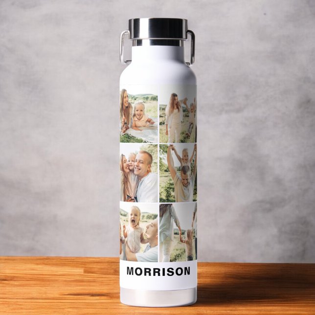 Modern Simple Custom 6 Photo Collage Water Bottle (Creator Uploaded)