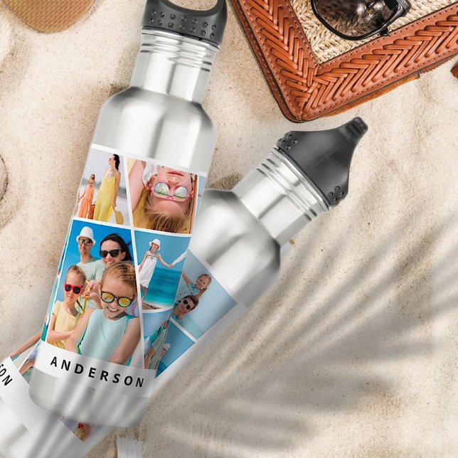  Modern Simple Custom 9 Images Collage Photos Stainless Steel Water Bottle (Creator Uploaded)