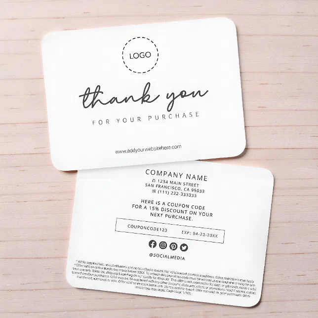 Modern Simple Custom Business Logo Coupon Promo Note Card | Zazzle