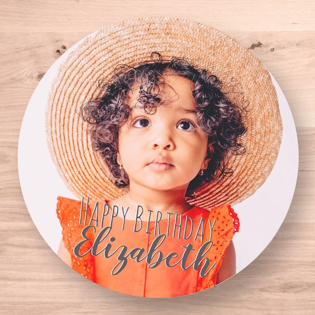 Modern Simple Custom Photo Birthday Greeting Classic Round Sticker (Creator Uploaded)