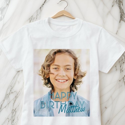 Modern Simple Custom Photo Birthday Greeting T_Shirt