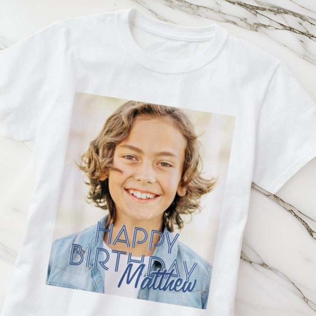 Modern Simple Custom Photo Birthday Greeting T-Shirt (Creator Uploaded)
