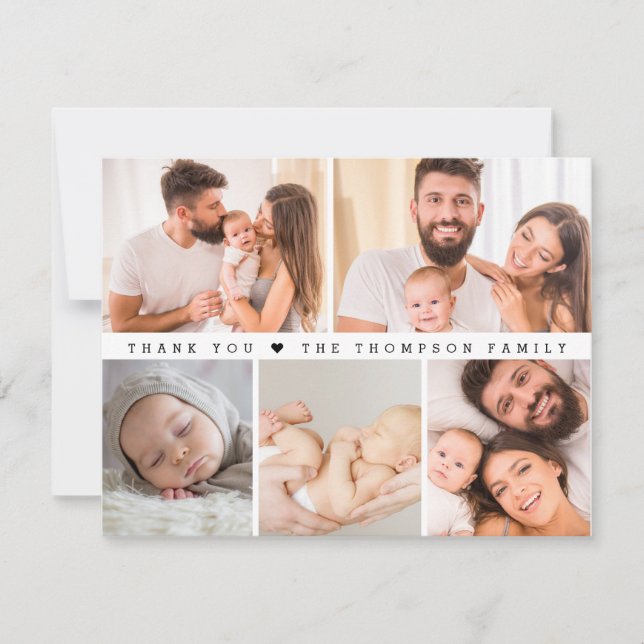 Modern Simple Custom Photo Collage Baby Shower Thank You Card (Front)
