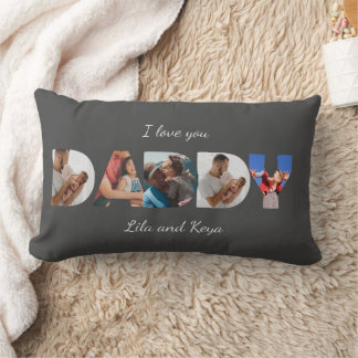 Modern Simple Custom Photo Collage DADDY Script Lumbar Pillow