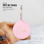 Modern Simple Cute Blush and Gold Script Monogram Pet ID Tag<br><div class="desc">This round pet tag features a lovely script in gold tone writing on a blush pink background.  The reverse features your contact details should you fur baby lose you!</div>