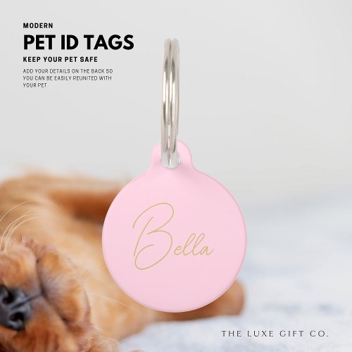 Modern Simple Cute Blush and Gold Script Monogram Pet ID Tag