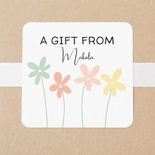 Modern Simple Cute Girly Floral A Gift From  Square Sticker