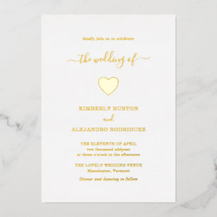 Modern Simple Cute Heart Elegant Gold Wedding Foil Invitation