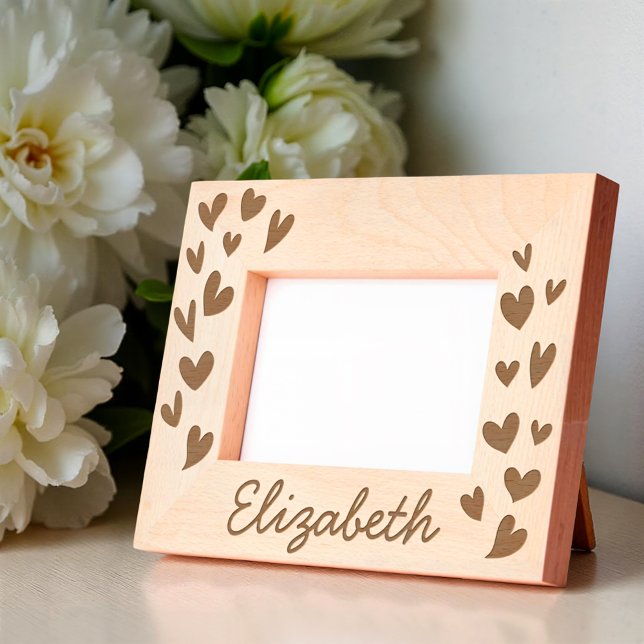 Modern Simple Cute Hearts Add Name Baby Engraved Frames (Creator Uploaded)