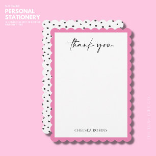 Modern Simple Cute Pink Scalloped Border Thank You Card