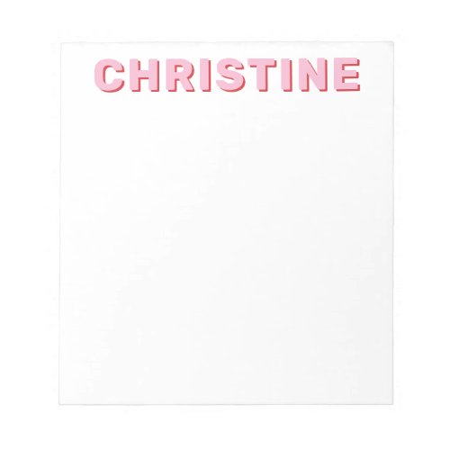 Modern Simple Cute Pink Typographic Kids Teacher Notepad