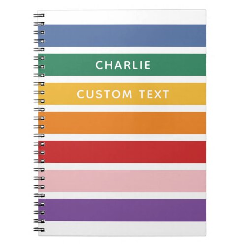 Modern Simple Cute Rainbow Custom Name Striped Kid Notebook