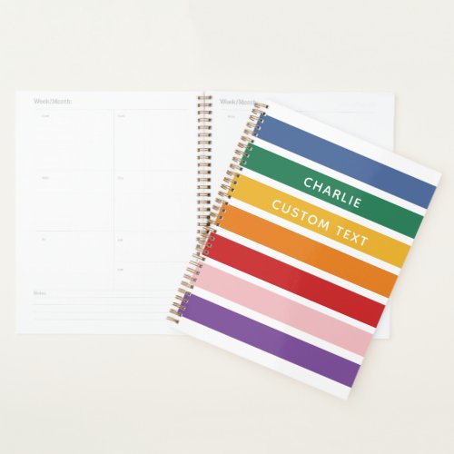 Modern Simple Cute Rainbow Custom Name Striped Kid Planner