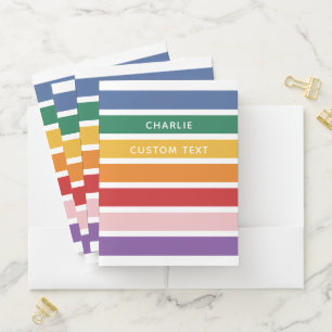 Modern Simple Cute Rainbow Custom Name Striped Kid Pocket Folder