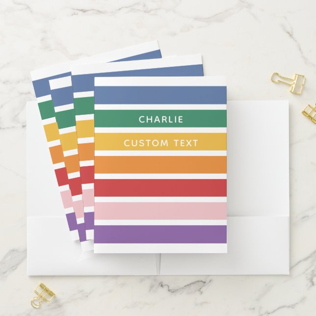 Modern Simple Cute Rainbow Custom Name Striped Kid Pocket Folder (In Situ)