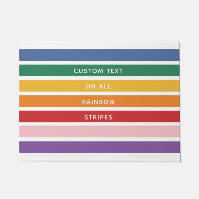 Modern Simple Cute Rainbow Custom Text Striped Doormat (Front)