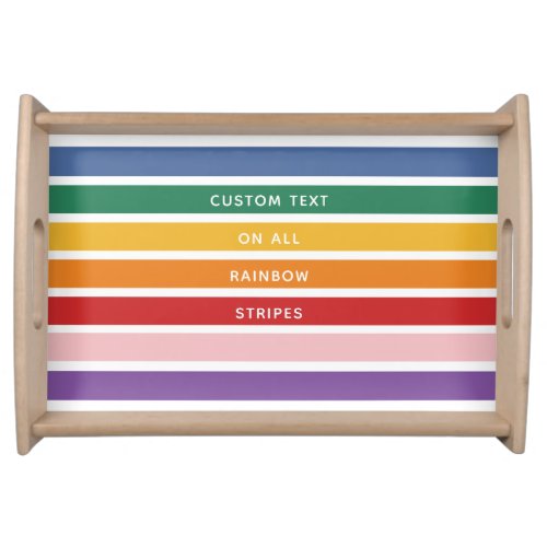Modern Simple Cute Rainbow Custom Text Striped Serving Tray