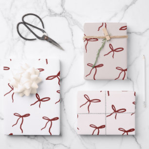 Modern Simple Cute Red Bows Christmas Gift Wrapping Paper Sheets