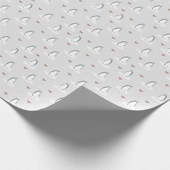Modern Simple Cute Winter Penguins and Mushrooms Wrapping Paper (Corner)