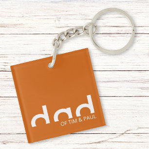 Modern Simple Dad Design with Kids Children Names Keychain