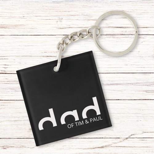 Modern Simple Dad Design with Kids Children Names Keychain