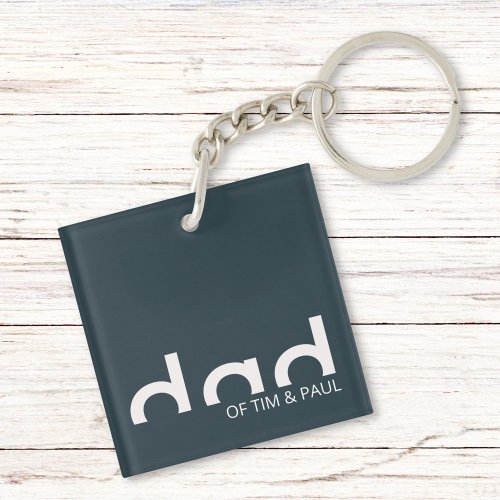Modern Simple Dad Design with Kids Children Names Keychain