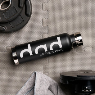 Modern Simple Dad Design with Kids Children Names Water Bottle