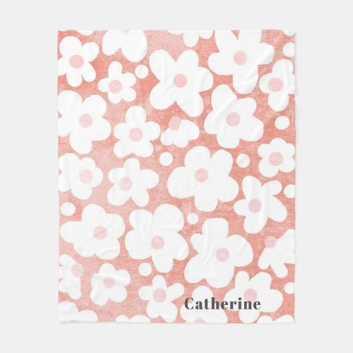 Modern Simple Daisies on Pink Terracotta Name Fleece Blanket