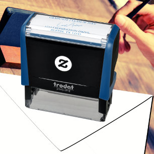 Modern Simple Dark Blue Graduation Return Address Self-inking Stamp