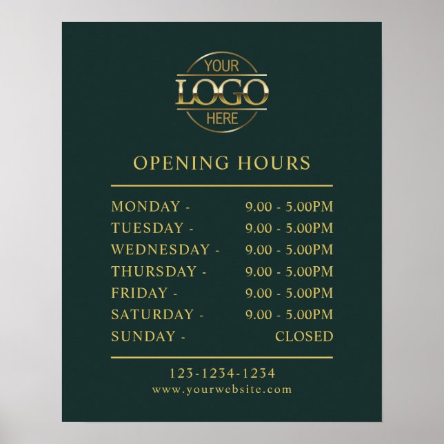 Modern Simple Dark Green Business Opening Hours Poster (Front)