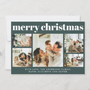 Modern Simple Dark Green Photo Collage Christmas Holiday Card