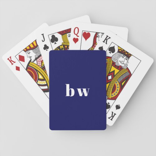 Modern Simple Dark Navy Blue Monogram Poker Cards